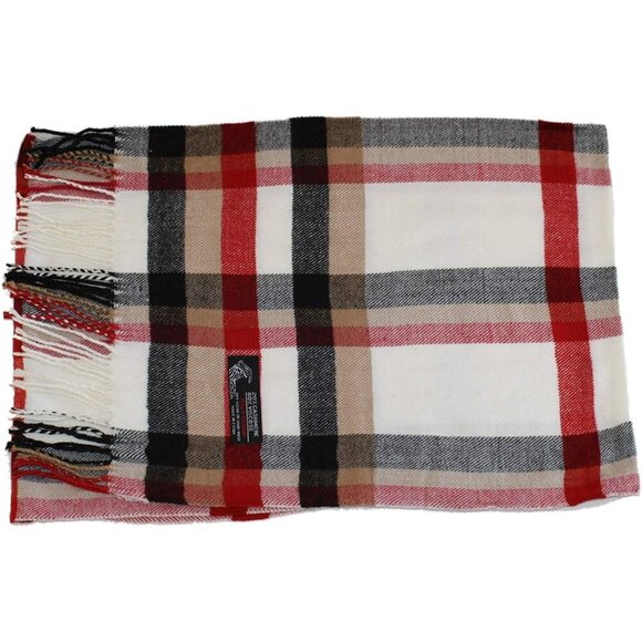 Women's White Red Plaid Super Soft Classic Cashmere Feel Winter Scarves And Wrap - Picture 3 of 3